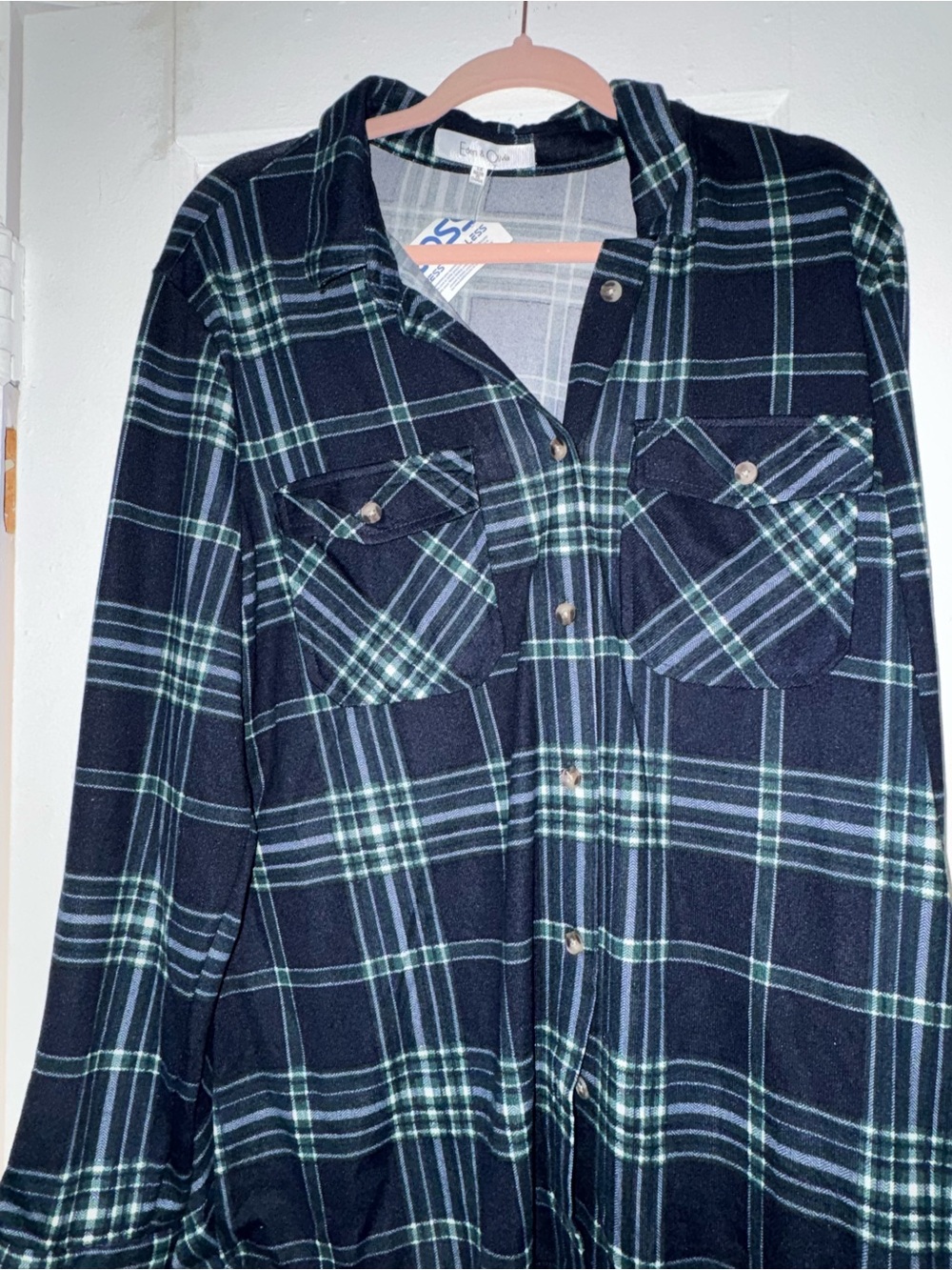 Eden & Olivia Navy and Green Plaid Button-Down Shirt